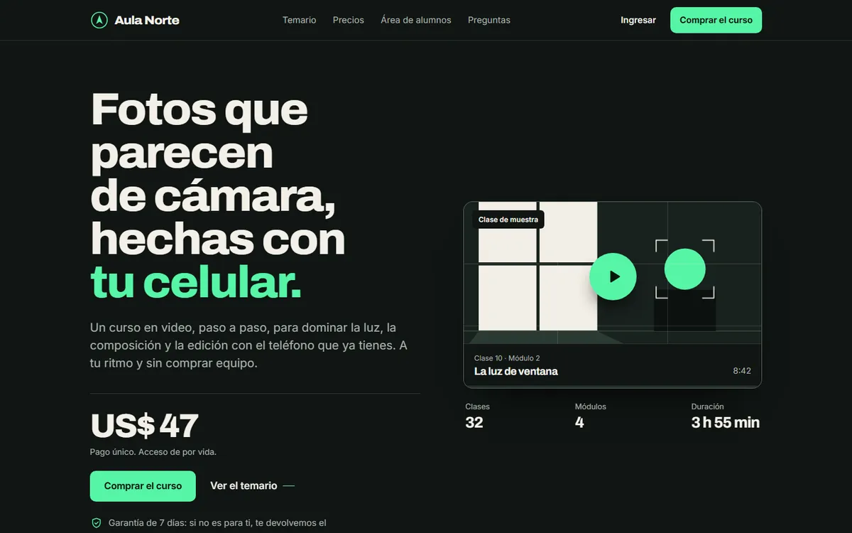 Portada de la web de ejemplo Aula Norte
