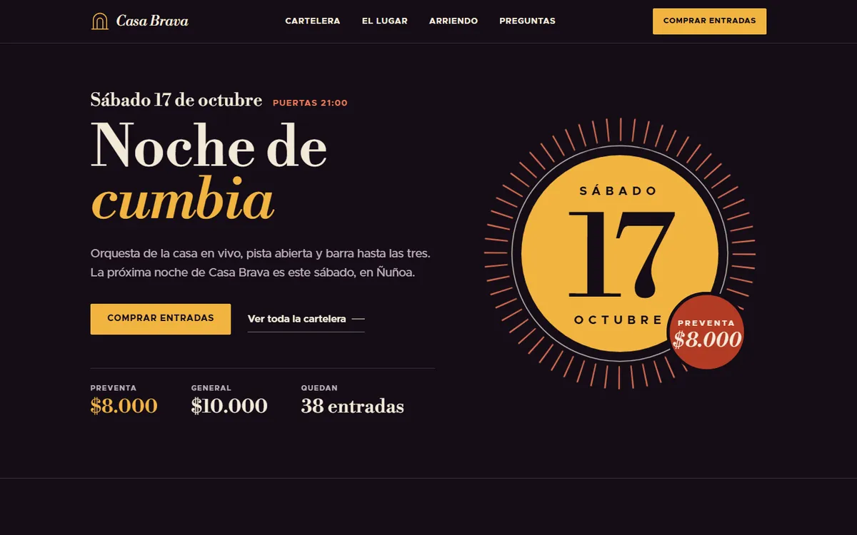 Portada de la web de ejemplo Casa Brava