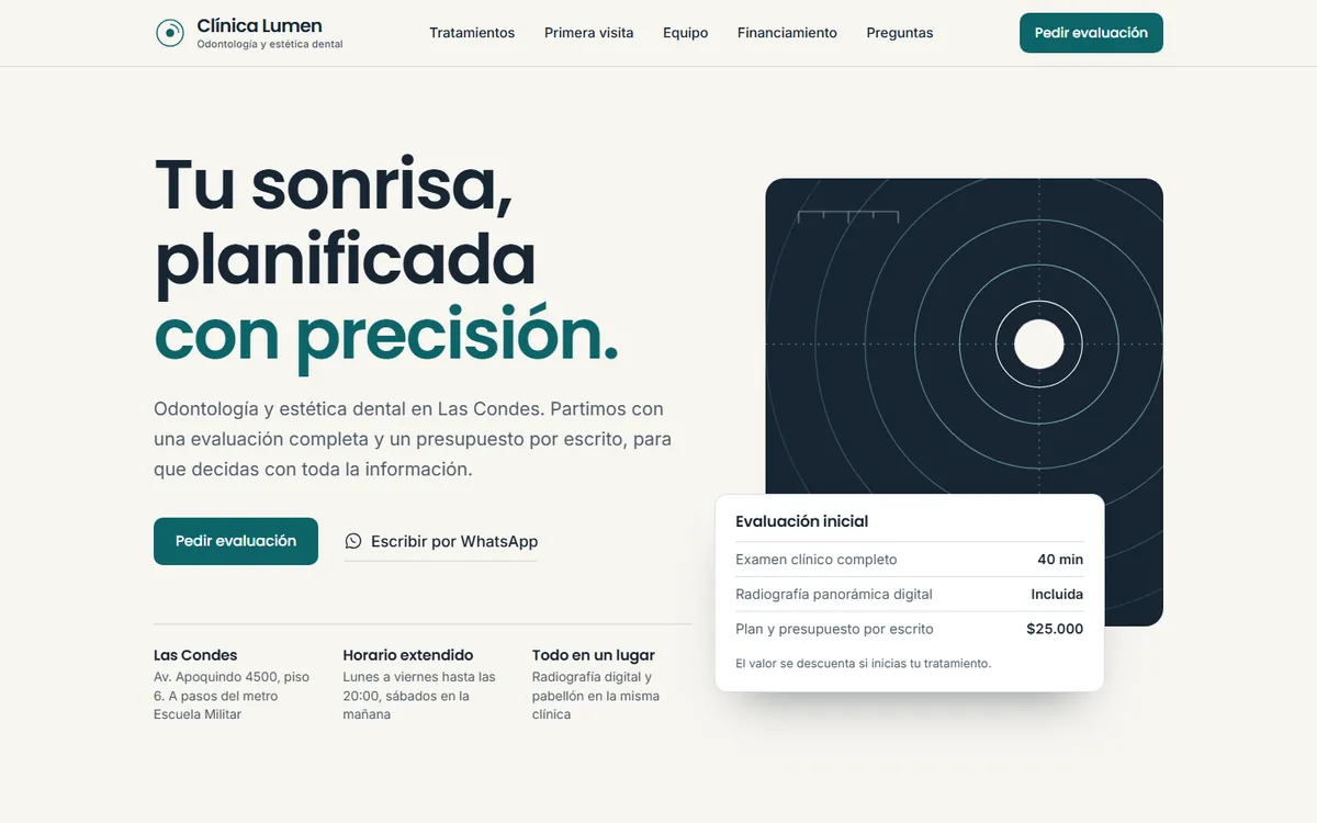 Portada de la web de ejemplo Clínica Lumen