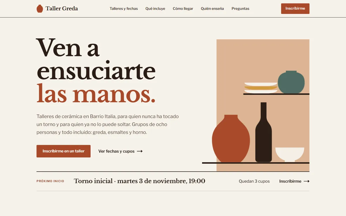 Portada de la web de ejemplo Taller Greda