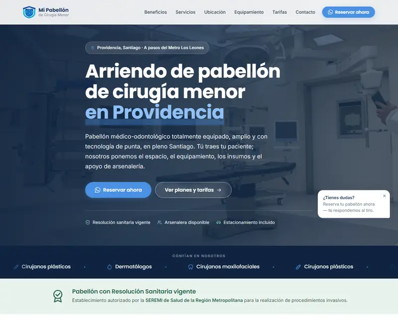 Portada de la web de Arriendo Pabellón