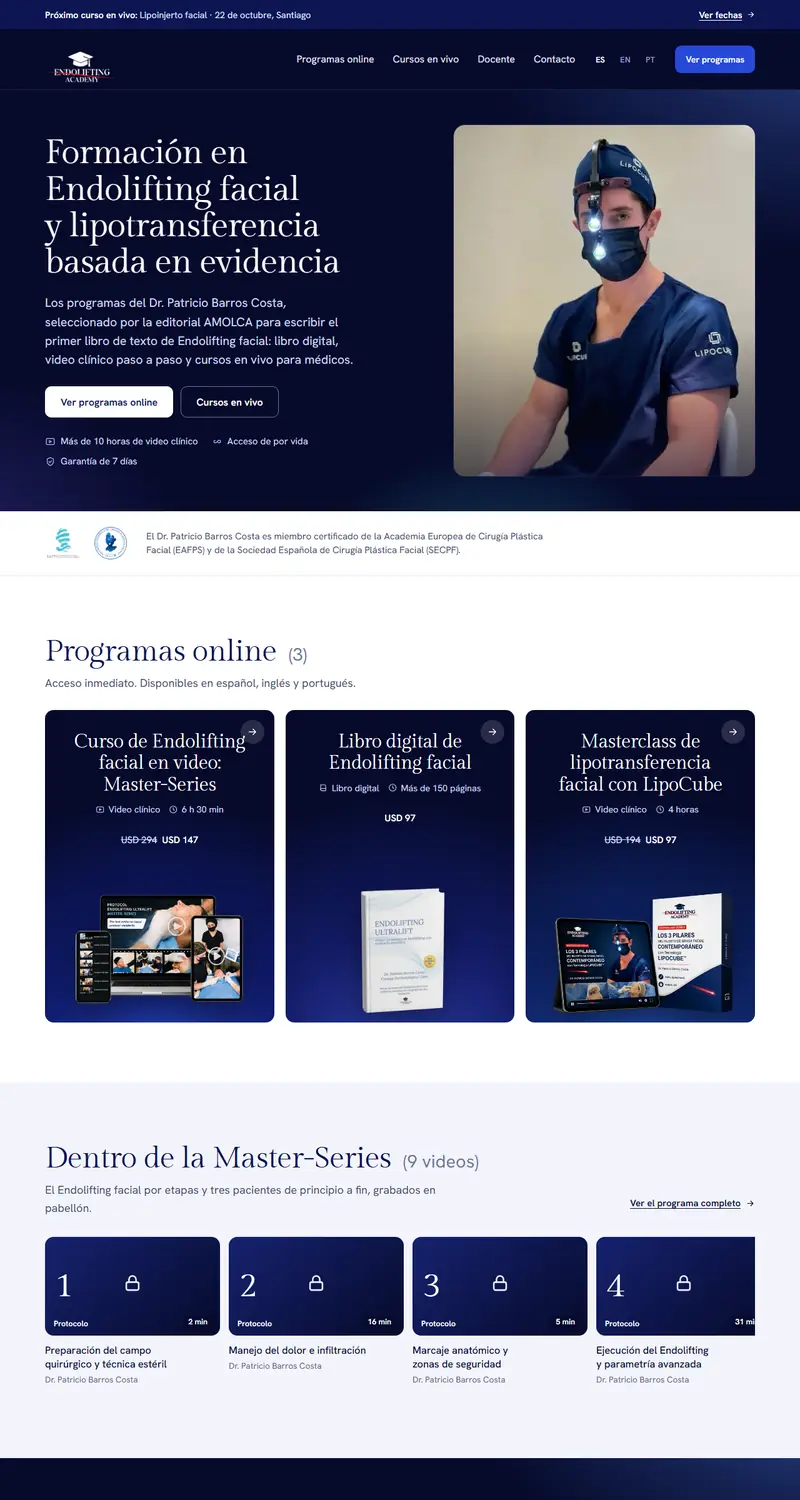 Portada de la web de Endolifting Academy