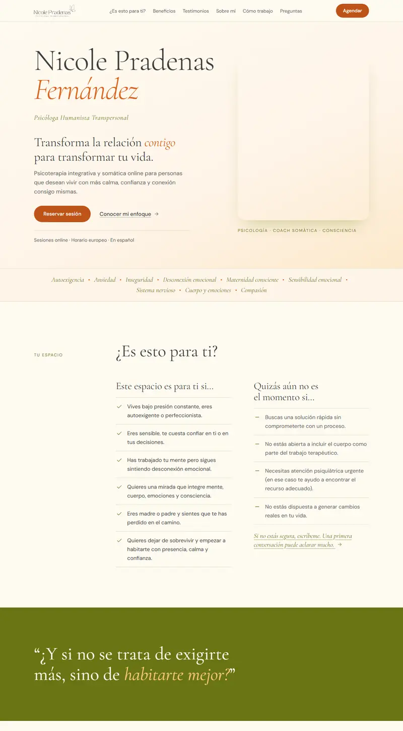 Portada de la web de Nicole Pradenas