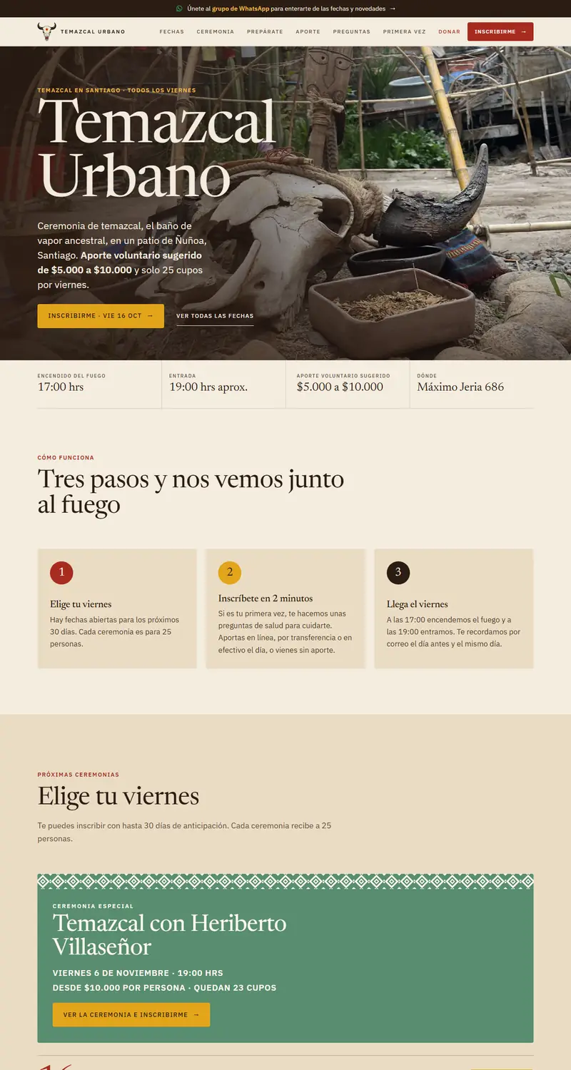 Portada de la web de Temazcal Urbano